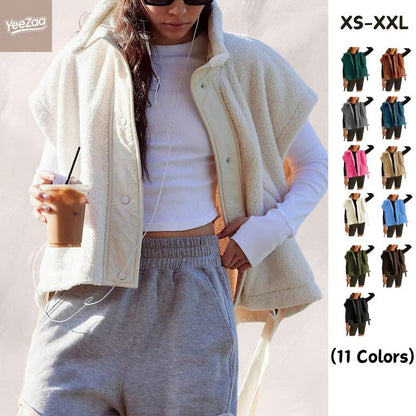 Oversized Sherpa Fleece Vest for Women Cozy Sleeveless Jacket Gilet with Pockets & Button Closure Casual Minimalist Winter Tops Fleecevest Oversizedfit Women'Swear Basic Collared