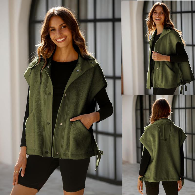 Oversized Sherpa Fleece Vest for Women Cozy Sleeveless Jacket Gilet with Pockets & Button Closure Casual Minimalist Winter Tops Fleecevest Oversizedfit Women'Swear Basic Collared
