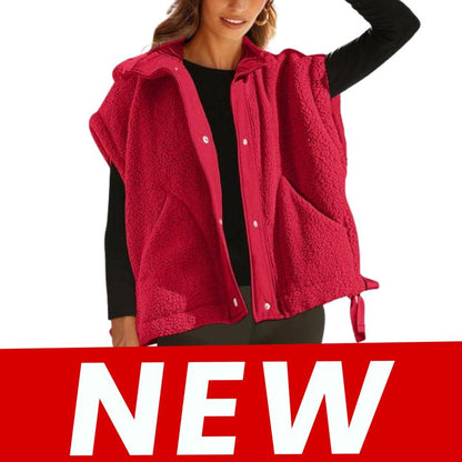 Oversized Sherpa Fleece Vest for Women Cozy Sleeveless Jacket Gilet with Pockets & Button Closure Casual Minimalist Winter Tops Fleecevest Oversizedfit Women'Swear Basic Collared