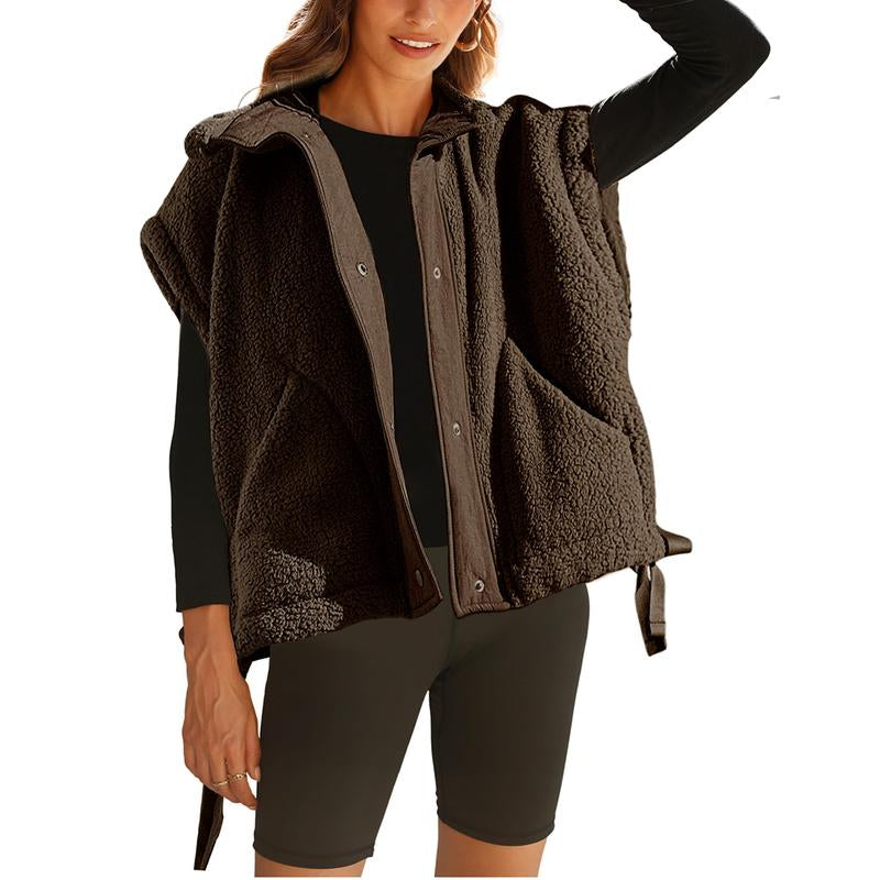 Oversized Sherpa Fleece Vest for Women Cozy Sleeveless Jacket Gilet with Pockets & Button Closure Casual Minimalist Winter Tops Fleecevest Oversizedfit Women'Swear Basic Collared