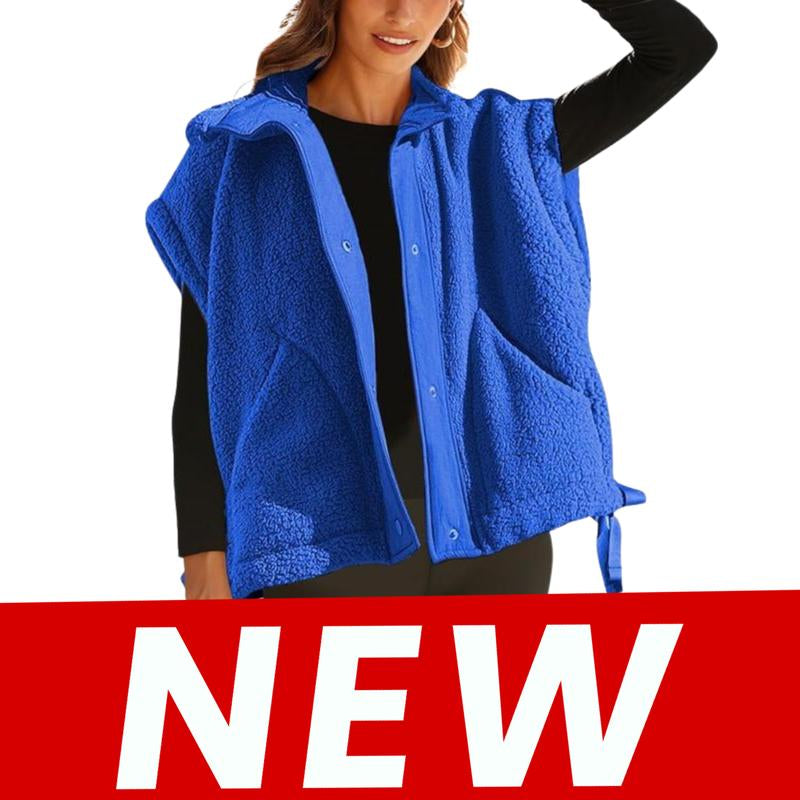 Oversized Sherpa Fleece Vest for Women Cozy Sleeveless Jacket Gilet with Pockets & Button Closure Casual Minimalist Winter Tops Fleecevest Oversizedfit Women'Swear Basic Collared