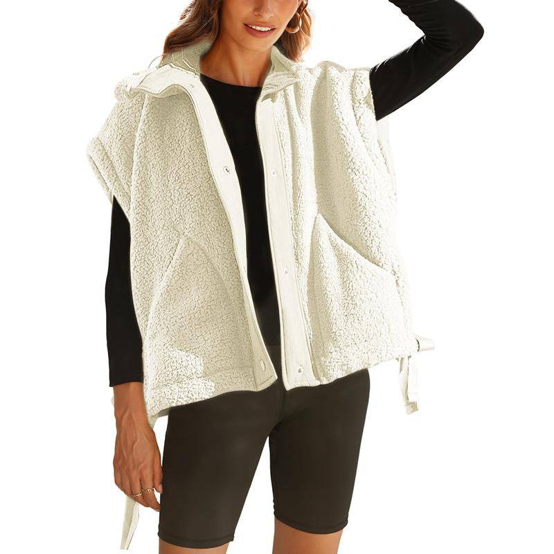 Oversized Sherpa Fleece Vest for Women Cozy Sleeveless Jacket Gilet with Pockets & Button Closure Casual Minimalist Winter Tops Fleecevest Oversizedfit Women'Swear Basic Collared