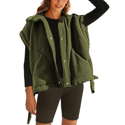 Oversized Sherpa Fleece Vest for Women Cozy Sleeveless Jacket Gilet with Pockets & Button Closure Casual Minimalist Winter Tops Fleecevest Oversizedfit Women'Swear Basic Collared