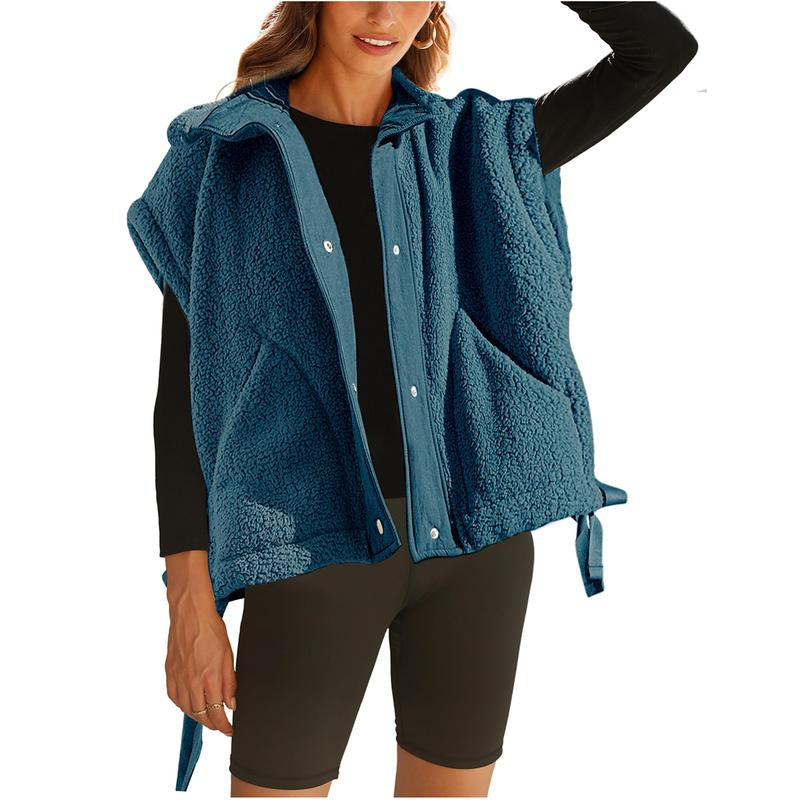 Oversized Sherpa Fleece Vest for Women Cozy Sleeveless Jacket Gilet with Pockets & Button Closure Casual Minimalist Winter Tops Fleecevest Oversizedfit Women'Swear Basic Collared