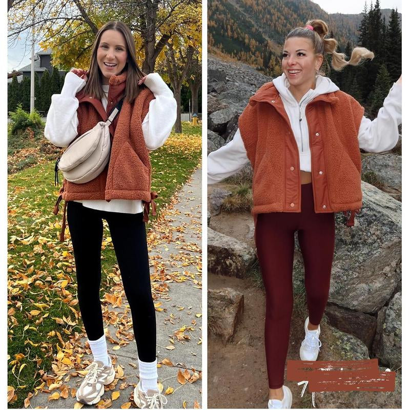 Oversized Sherpa Fleece Vest for Women Cozy Sleeveless Jacket Gilet with Pockets & Button Closure Casual Minimalist Winter Tops Fleecevest Oversizedfit Women'Swear Basic Collared