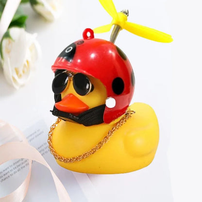 Car Duck with Helmet Broken Wind Pendant Small Yellow Duck Road Bike Motor Helmet Riding Cycling Accessories without Lights