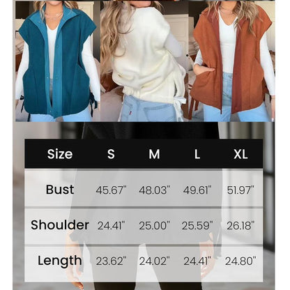 Oversized Sherpa Fleece Vest for Women Cozy Sleeveless Jacket Gilet with Pockets & Button Closure Casual Minimalist Winter Tops Fleecevest Oversizedfit Women'Swear Basic Collared