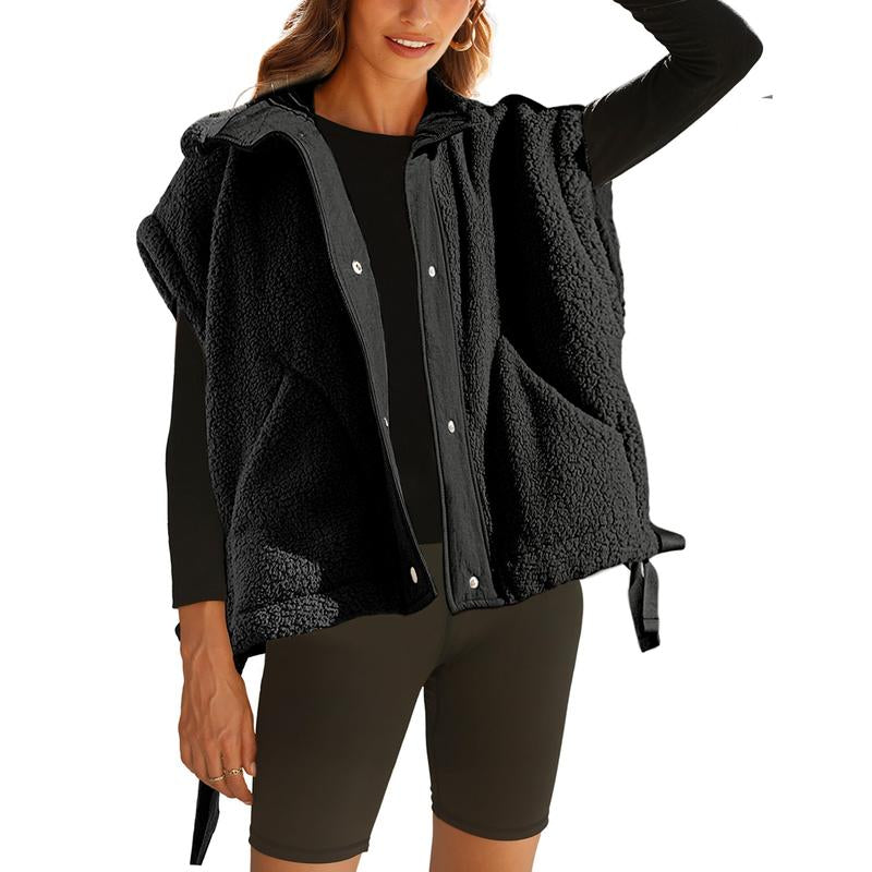 Oversized Sherpa Fleece Vest for Women Cozy Sleeveless Jacket Gilet with Pockets & Button Closure Casual Minimalist Winter Tops Fleecevest Oversizedfit Women'Swear Basic Collared