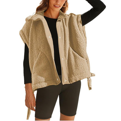 Oversized Sherpa Fleece Vest for Women Cozy Sleeveless Jacket Gilet with Pockets & Button Closure Casual Minimalist Winter Tops Fleecevest Oversizedfit Women'Swear Basic Collared